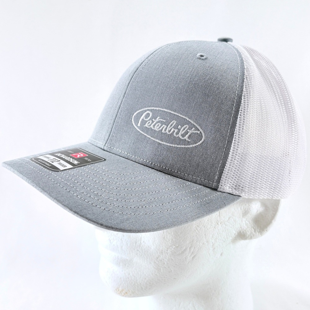 Richardson Peterbilt Grey White Snapback Mesh Trucker Hat Cap